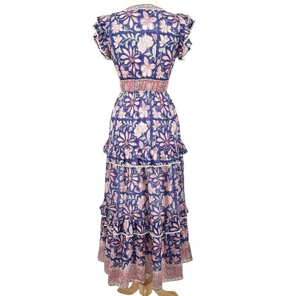 NWT Sal Rosa Womens Boho Hand Block-Printed Floral Tiered Maxi Dress Size M $235 - Picture 9 of 12